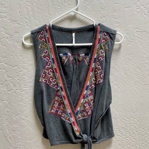 FREE PEOPLE - Embroidered Western Wrap Top